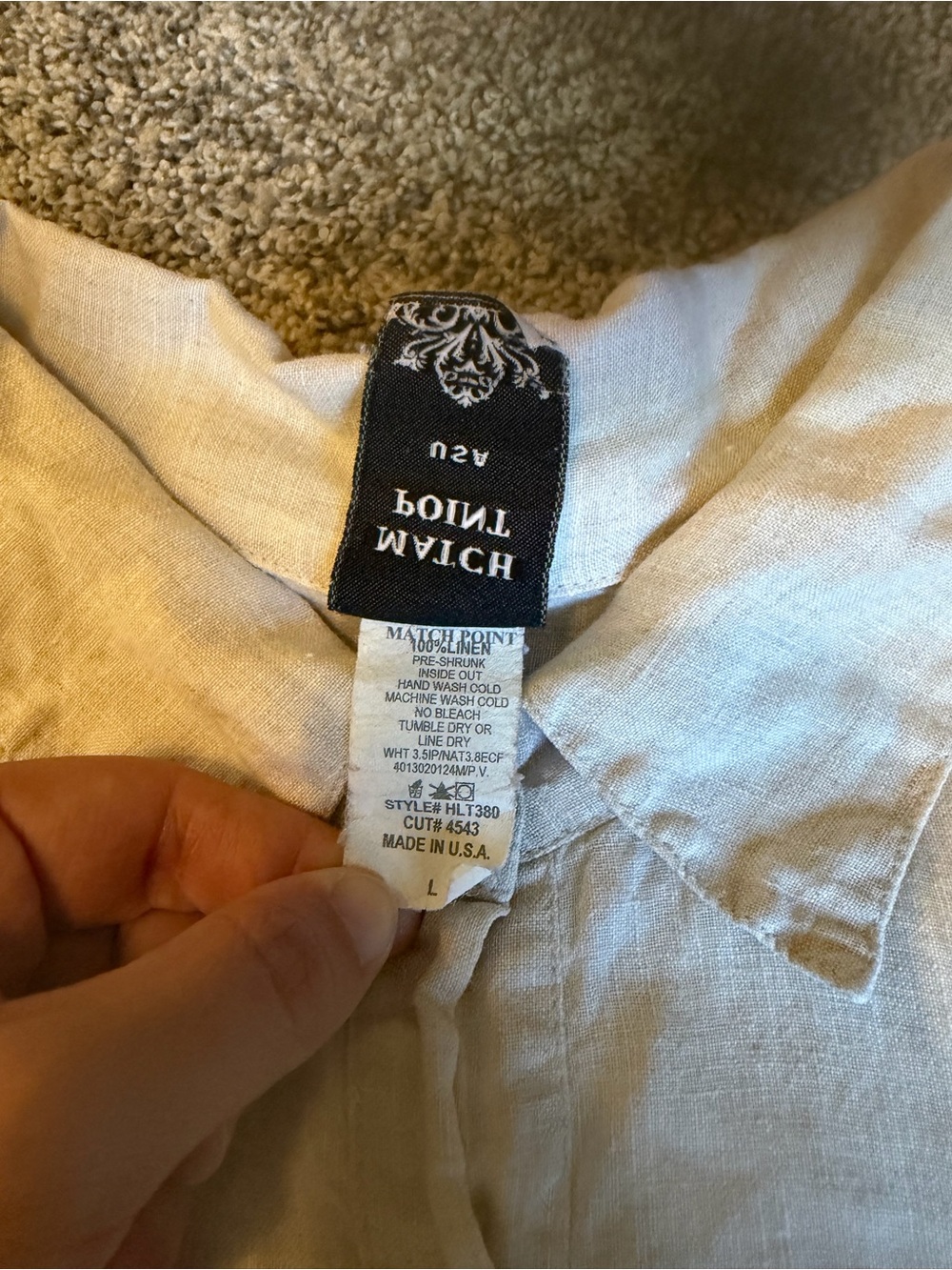 Match Point Linen Beige Button Front 3/4 Sleeve Tunic Blouse Sz L Lagenlook Boho - Picture 5 of 8